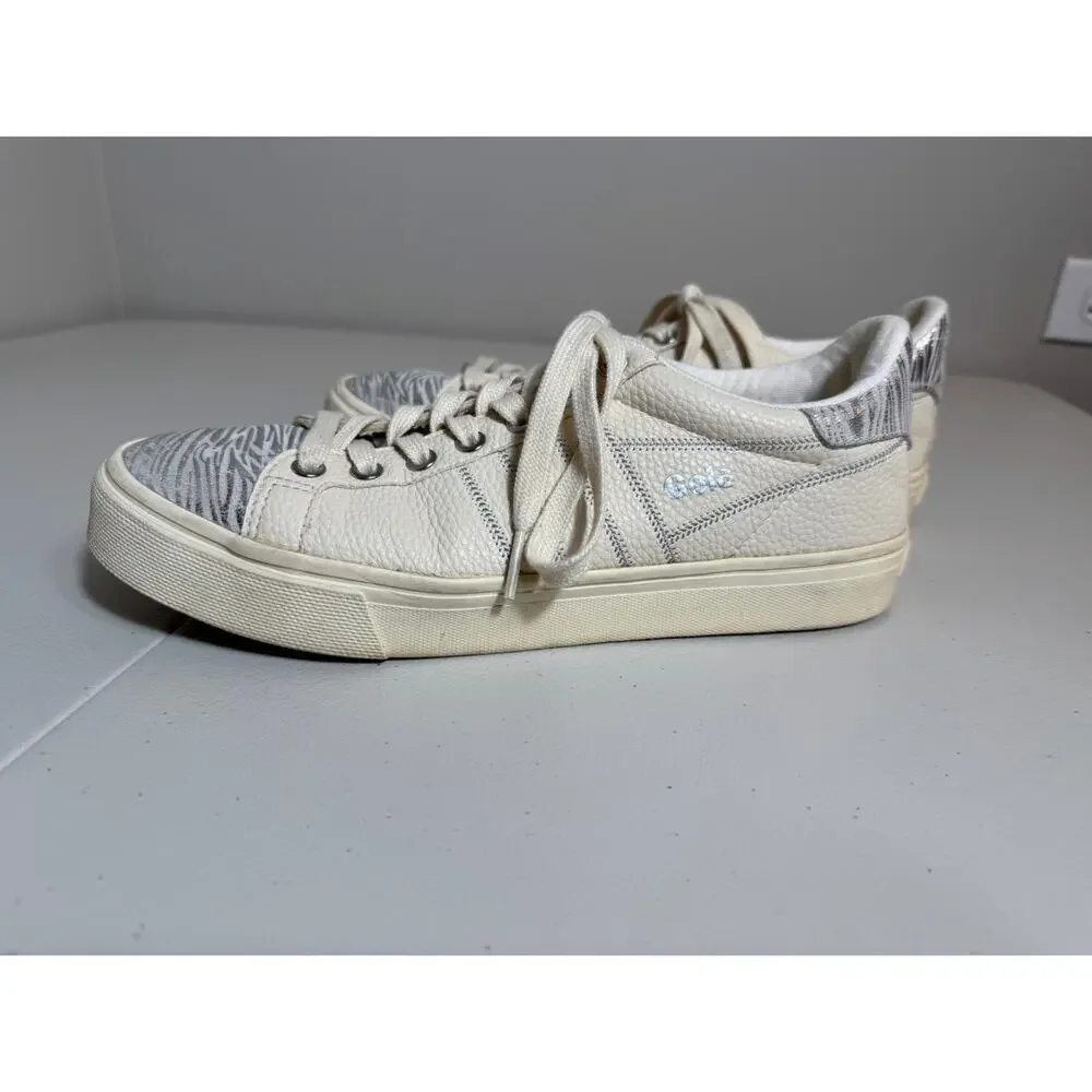 Gola sneakers Orchid II Zebra creamy white & silver leather animal print  Sz 9